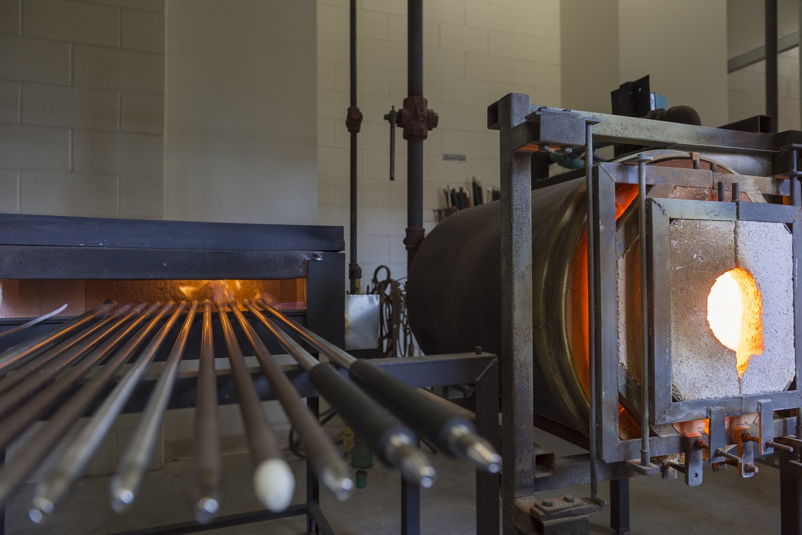 Glass blowing tools sit in RIT's Hot Shop.