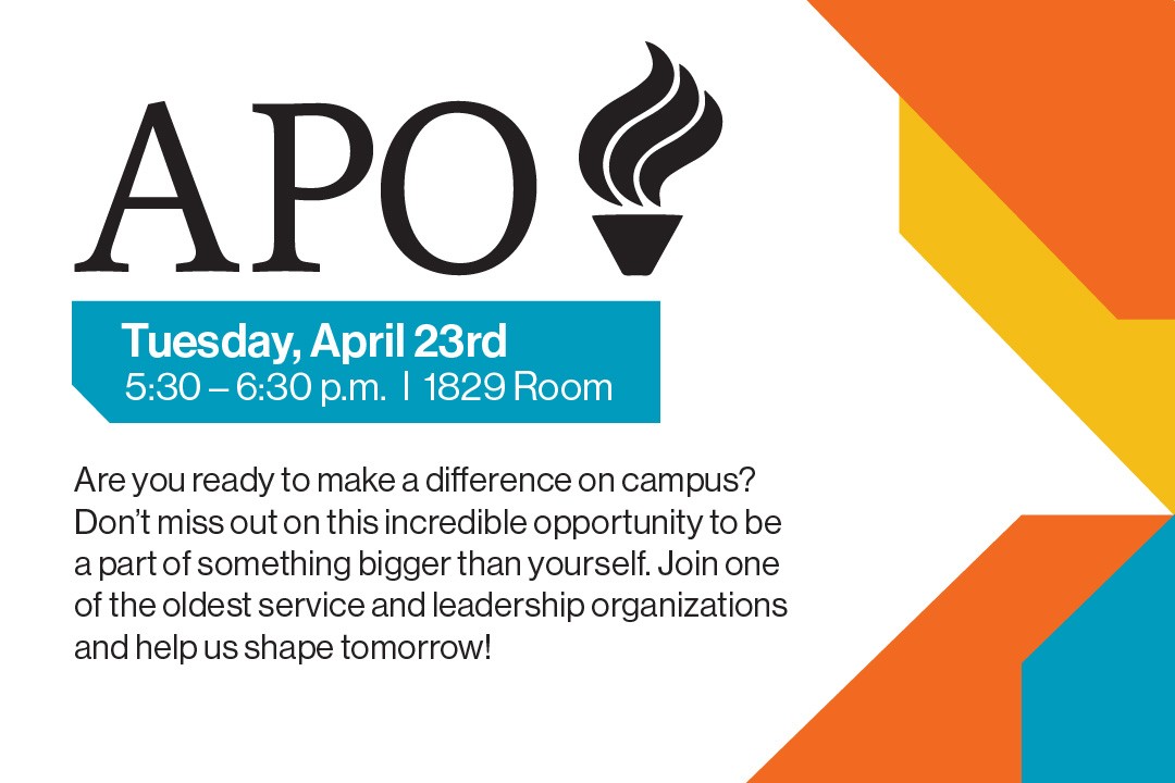 APO icon and torch with information session time, location, and date with the caption "Are you ready to make a difference on campus? Do you want to develop your leadership skills while serving your community? Look no further than APO, one of the oldest service and leadership organizations on campus! Don't miss out this incredible opportunity to be part of something bigger than yourself. Join APO and help us shape tomorrow!"