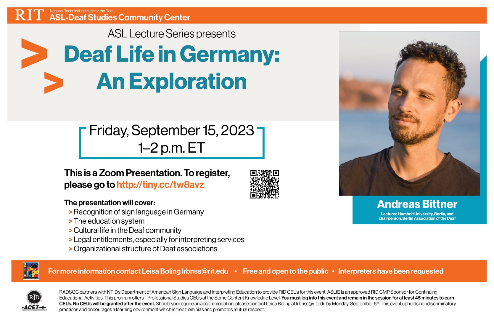 Image of Andreas Bittner with short dark hair and short beard in an outdoor setting. Text is above. 