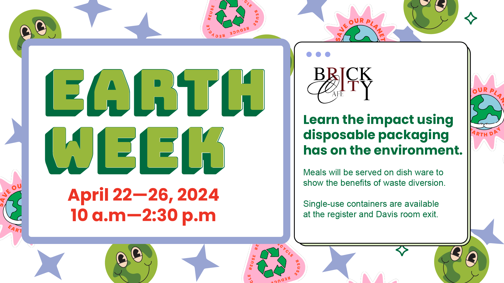 Event details with green earth repeated image and recycle green image repeated