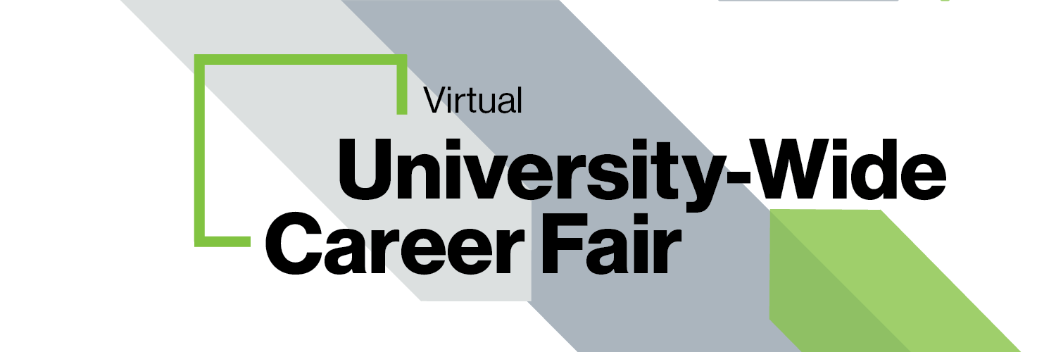 Grey and Green graphic showing Virtual Career Fair event title