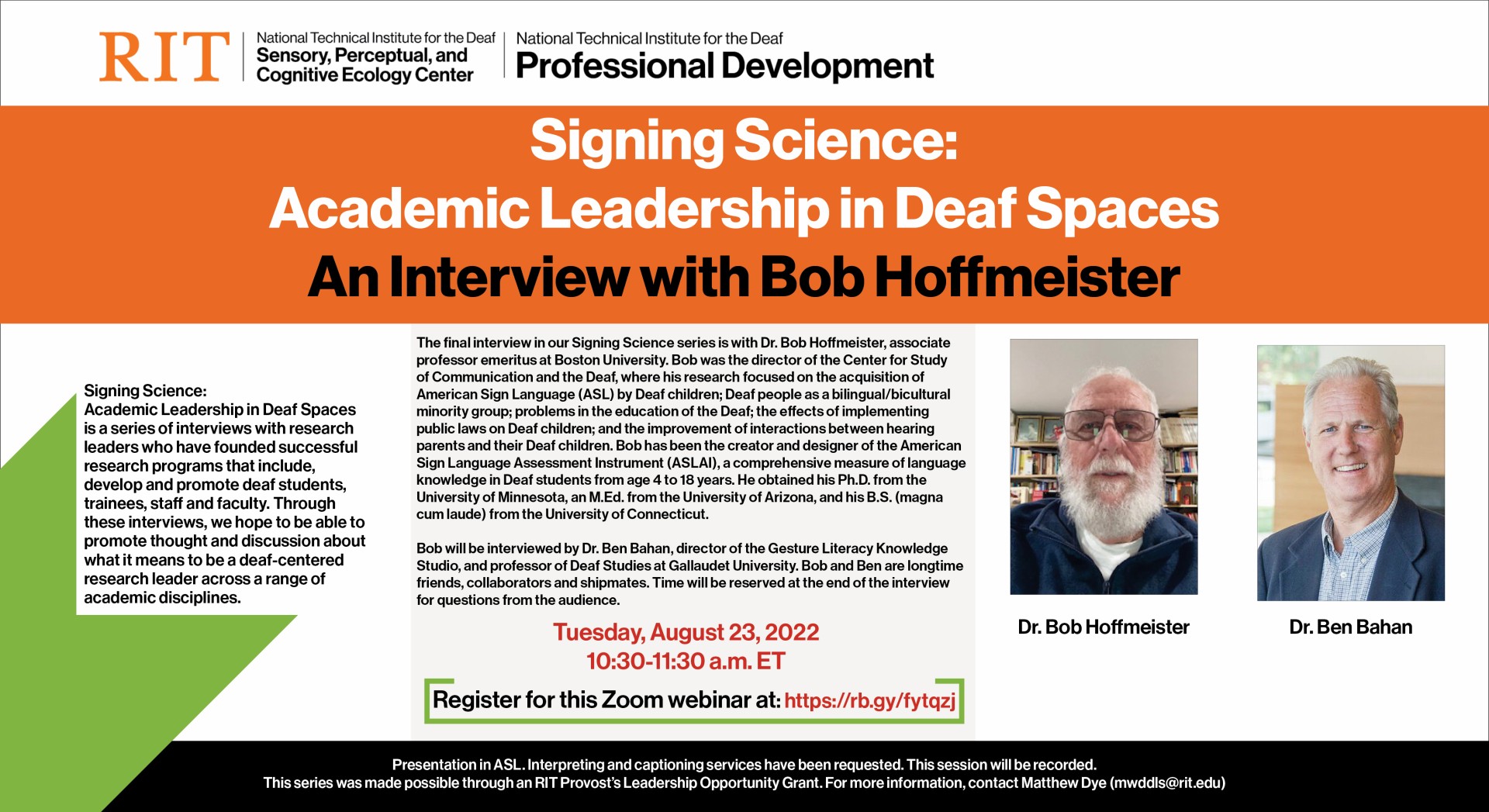 Event flyer for Signing Science