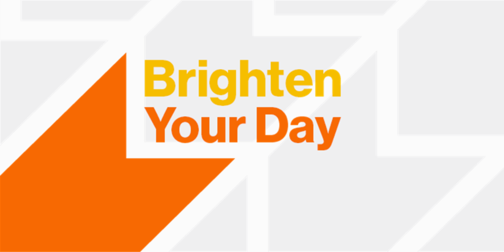 Brighten Your Day text with an orange arrow graphic on a gray background