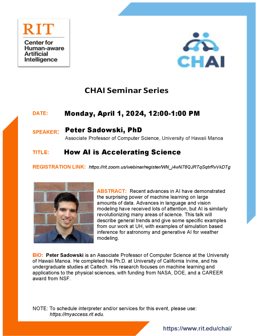 CHAI Seminar Announcement--Peter Sadowski