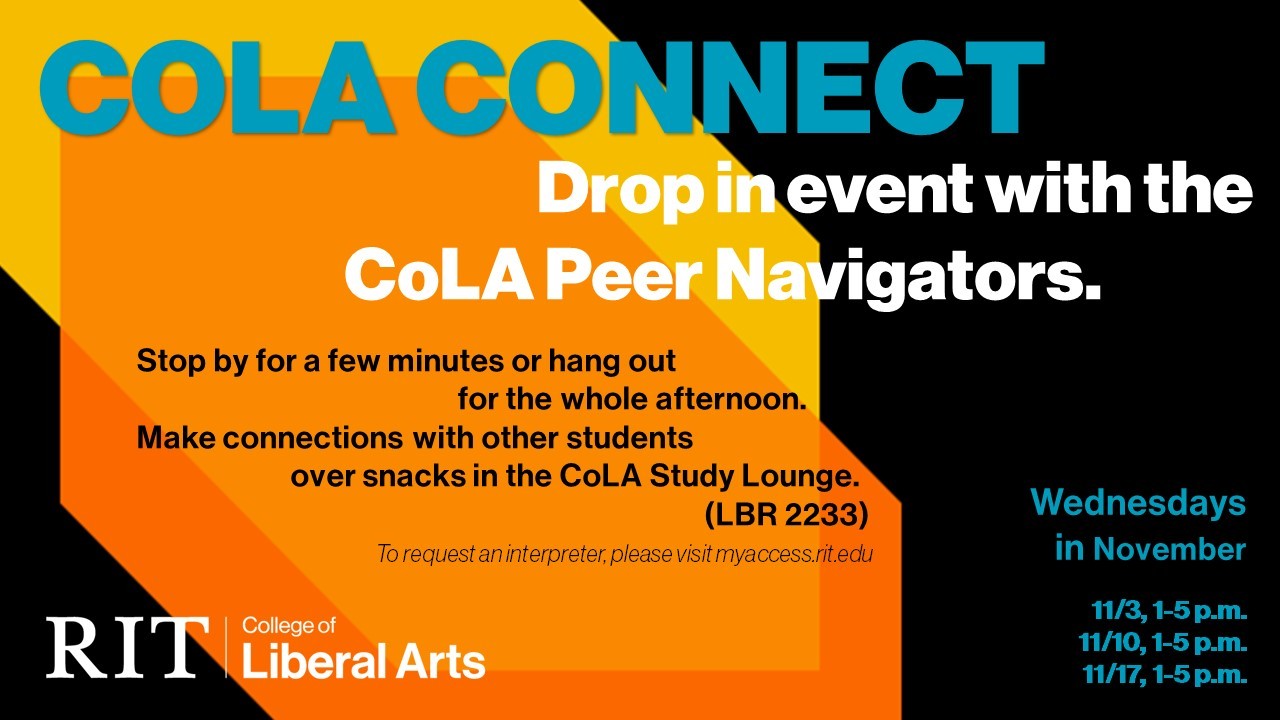 A flyer describing COLA Connect with dates and times of the event