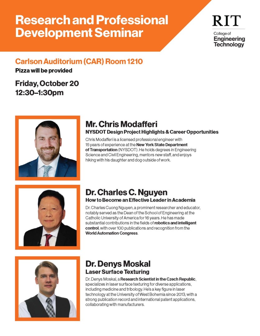 Civil Engineering Tech Seminar Friday Oct 20th from 12:30 to 1:30