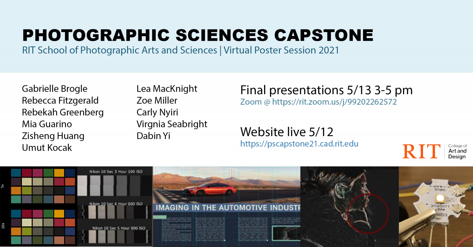 A graphic with names of students and samples of their work.