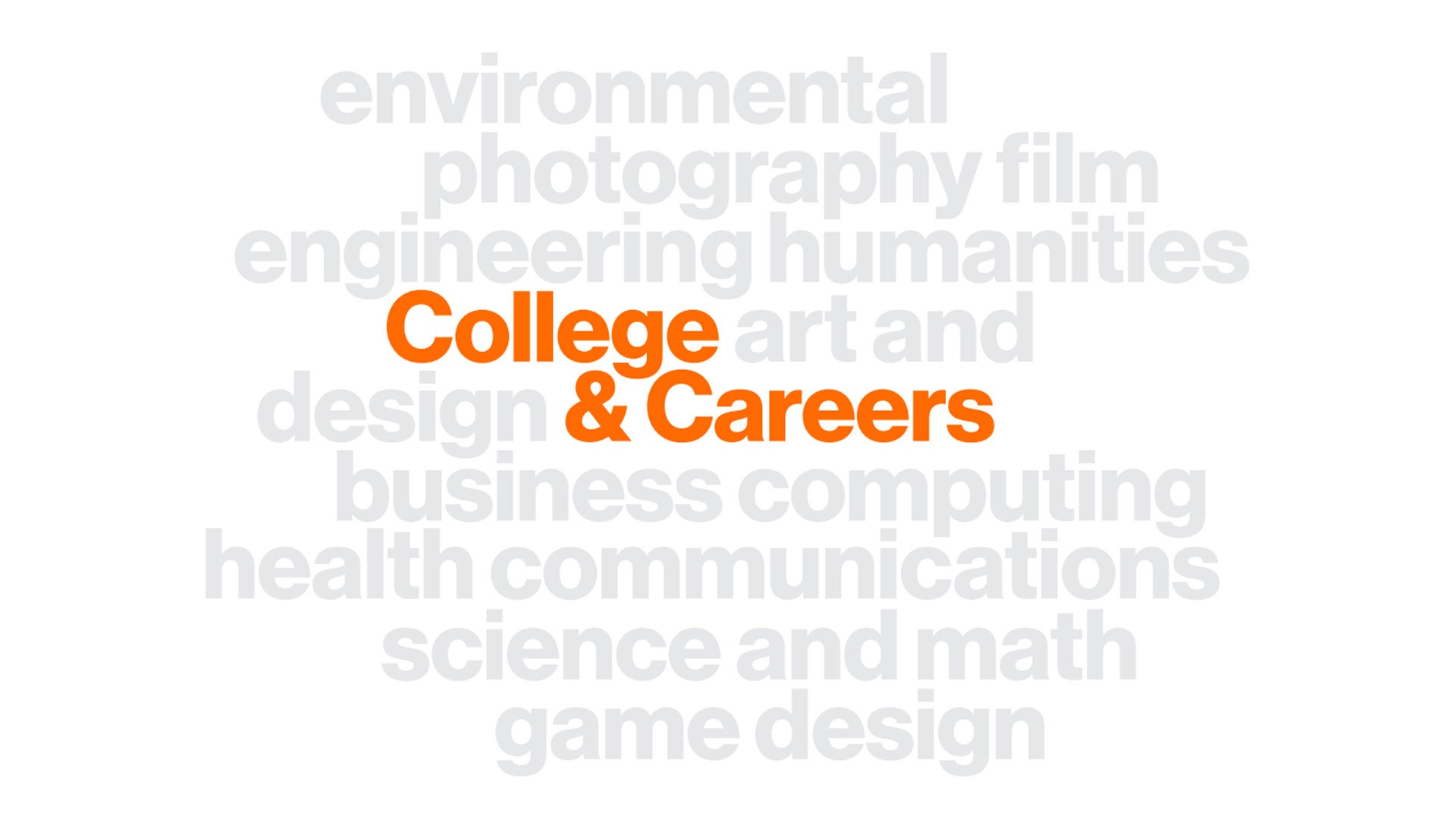 graphic with College & Careers in orange and subject words in the background in grey