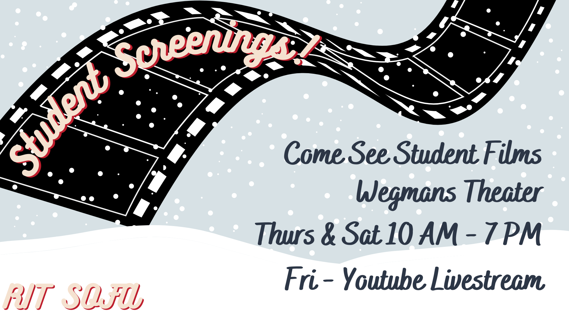 A snow graphic with streaming event times.