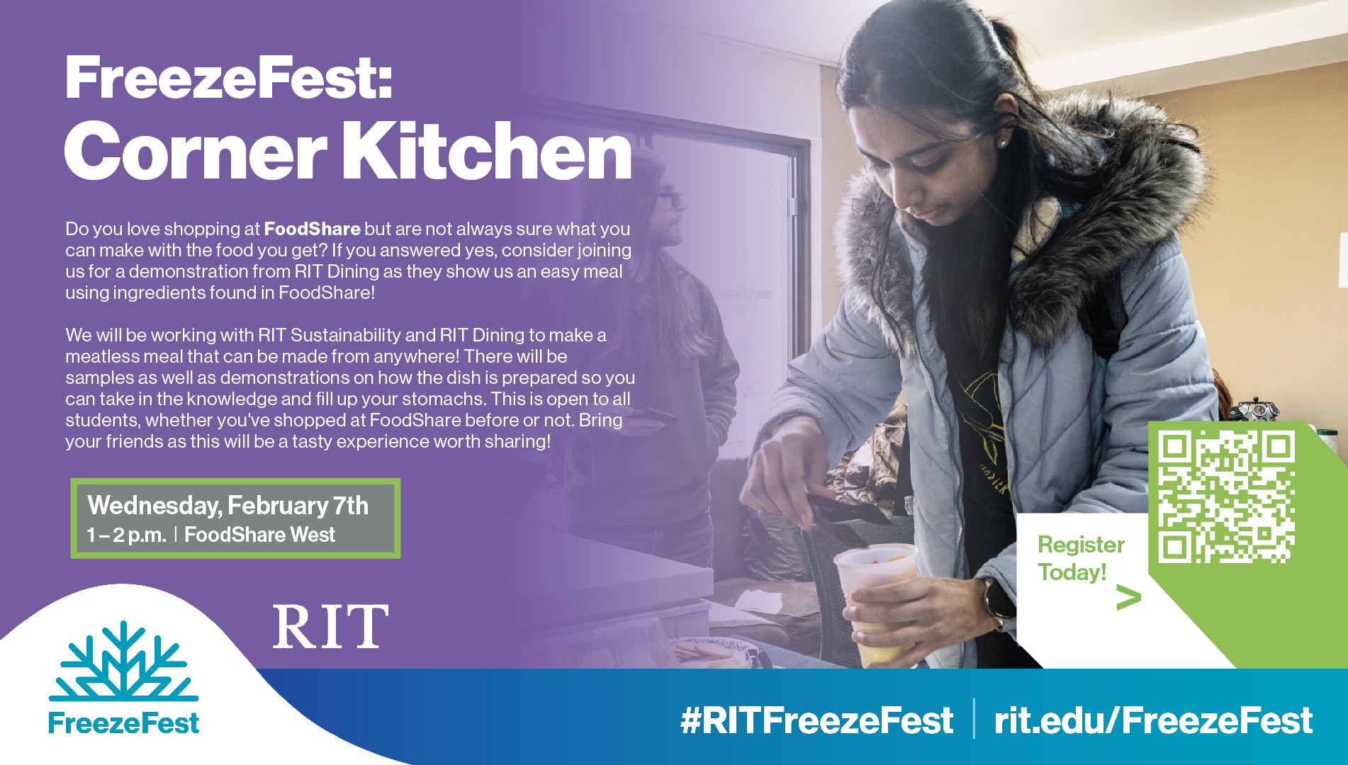 FoodShare , Dining, and Sustainability Cooking Demo collaboration to learn about FoodShare's Services and how to cook meatless meals with food found in FoodShare