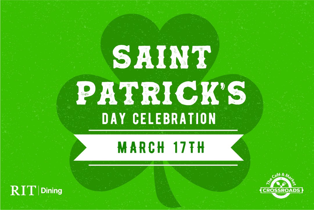 Saint Patrick's Day Celebration text in a green shamrock 
