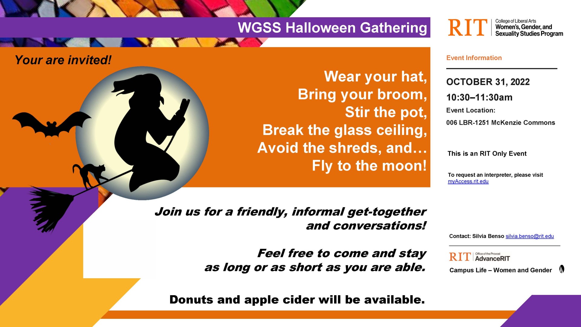WGSS Halloween Gathering--Oct 31, 10:30-11:30am in McKenzie Commons, LBR Hall