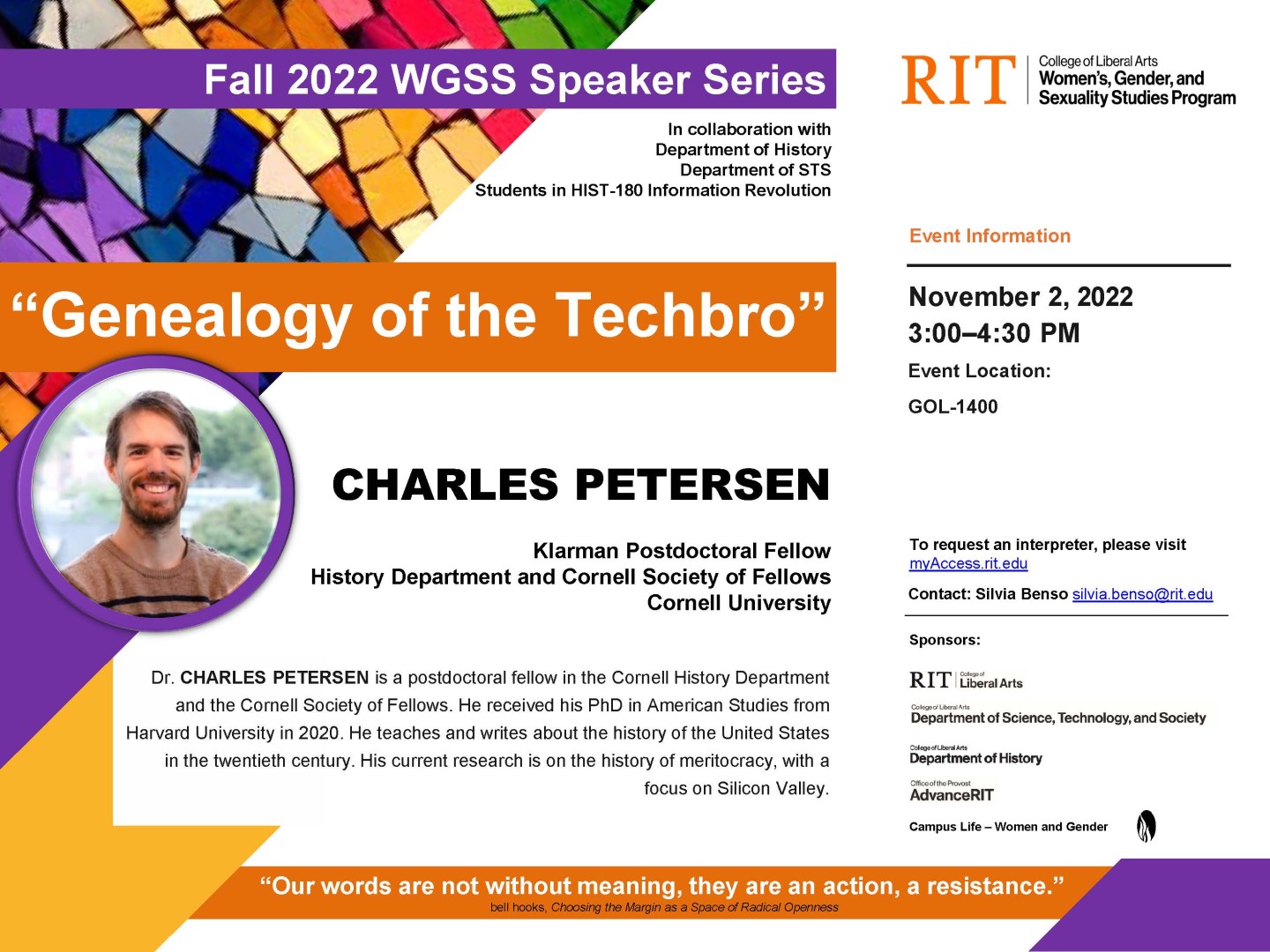 WGSS Speaker Series, Charles Petersen, "Genealogy of the Techbro"
