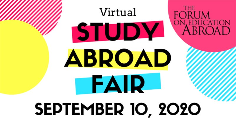 Colorful graphic with words Study Abroad Fair