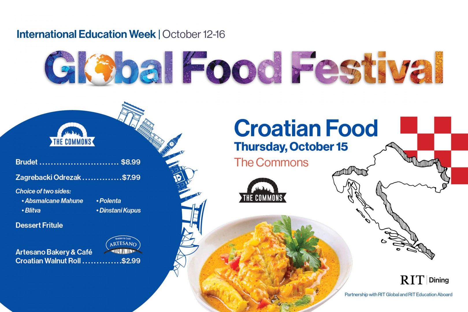 Graphic with text "Global Food Festival", "Croatian Food", and outline of country