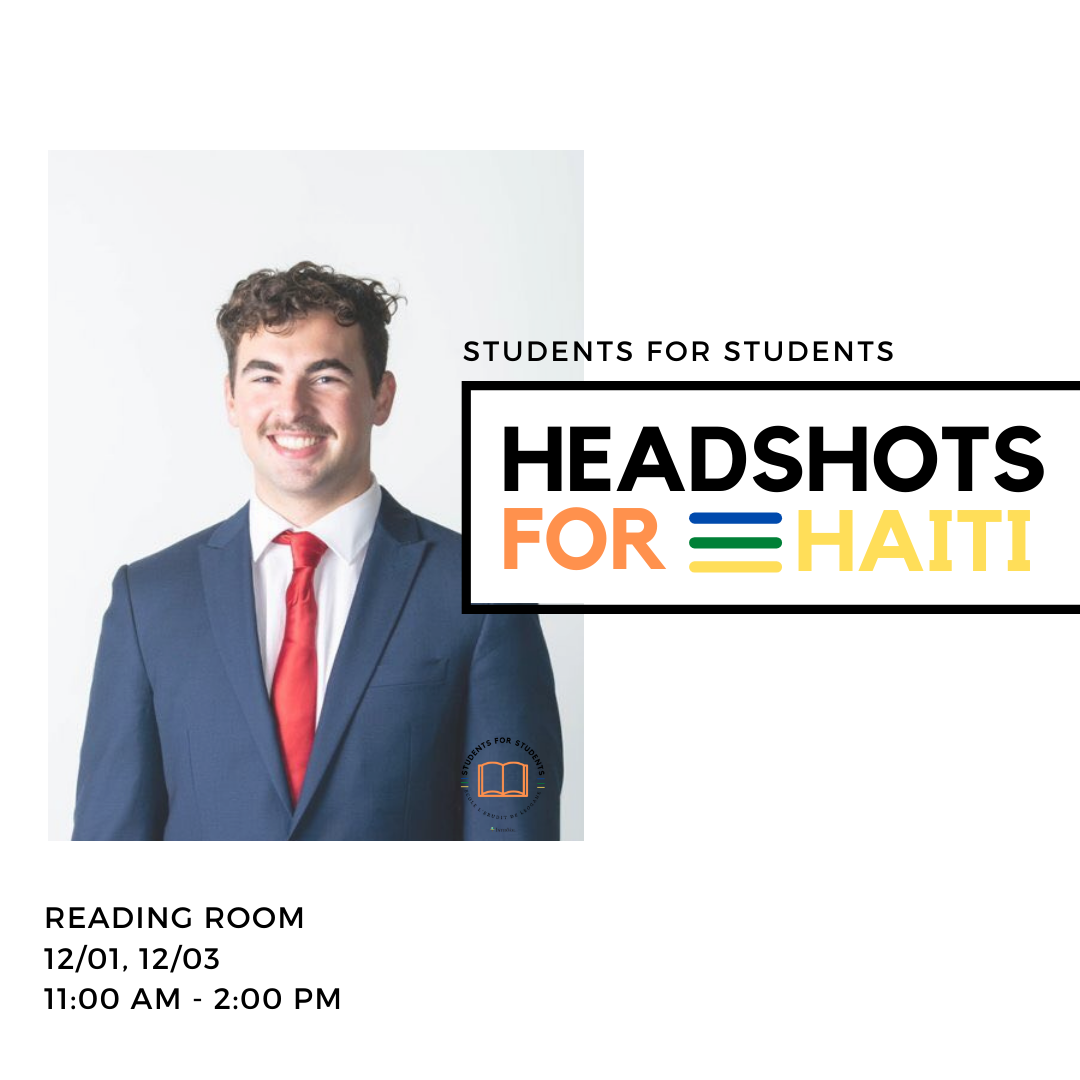 A headshot of a man with text next to it reading Headshots for Haiti.