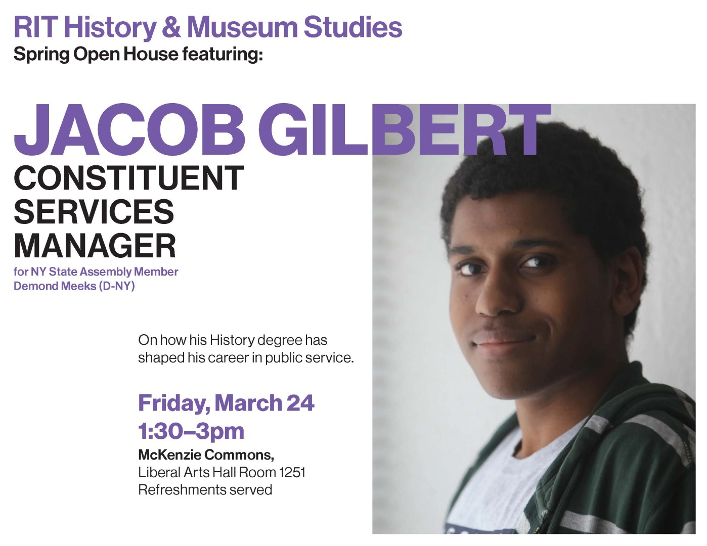 an image of Jacob gilbert who will speak at this event about his career
