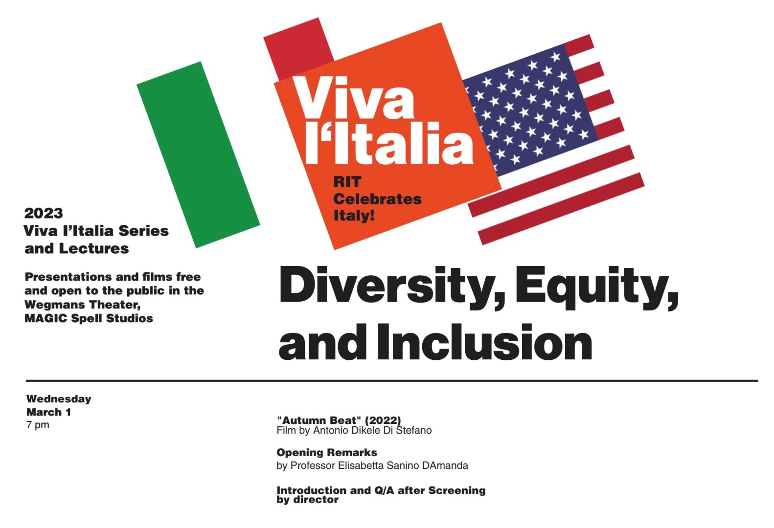 White flyer with information regarding the event and the Italian and American flags.