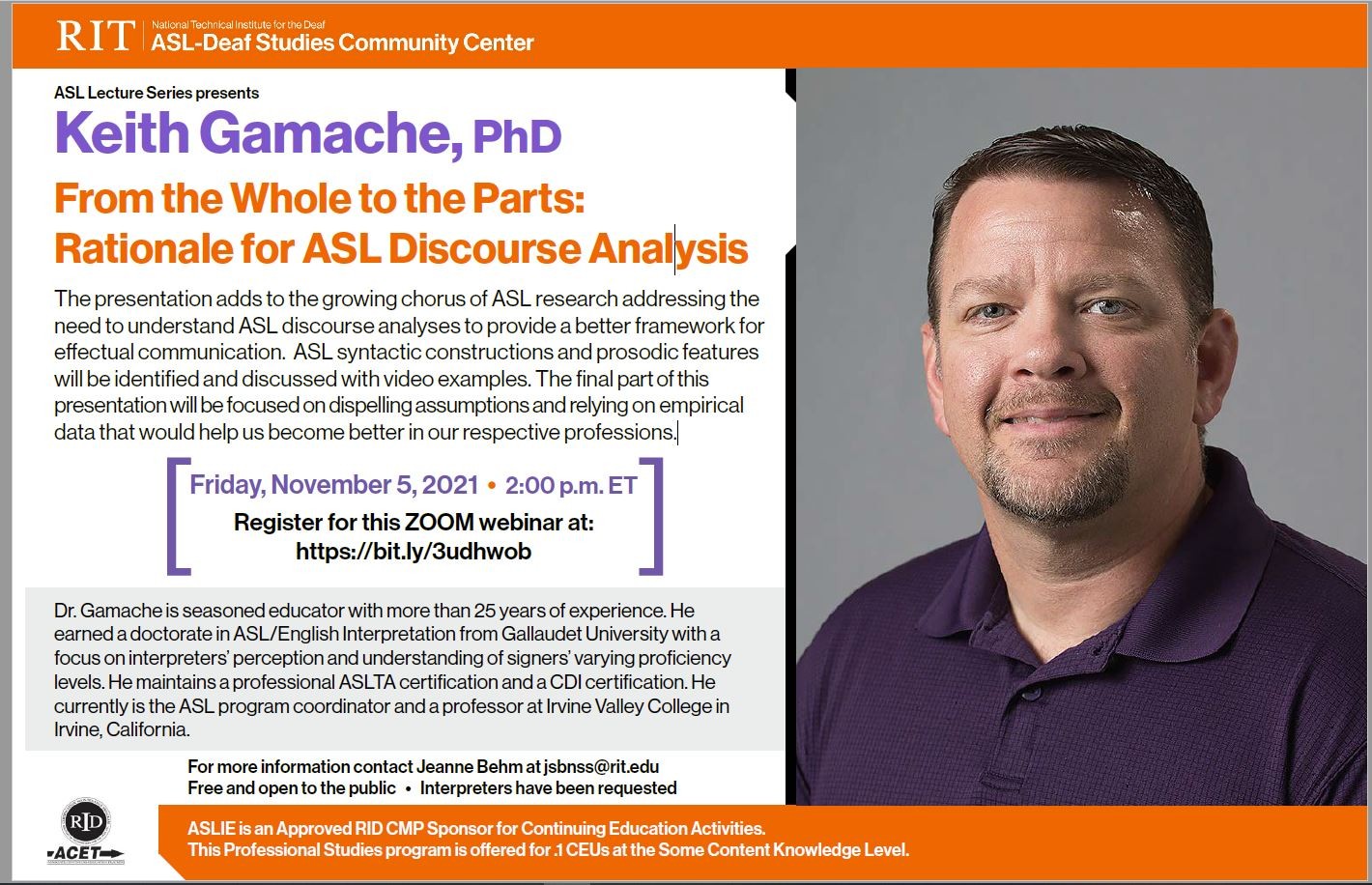 ASL Lecture Series Presents Keith Gamache, PhD