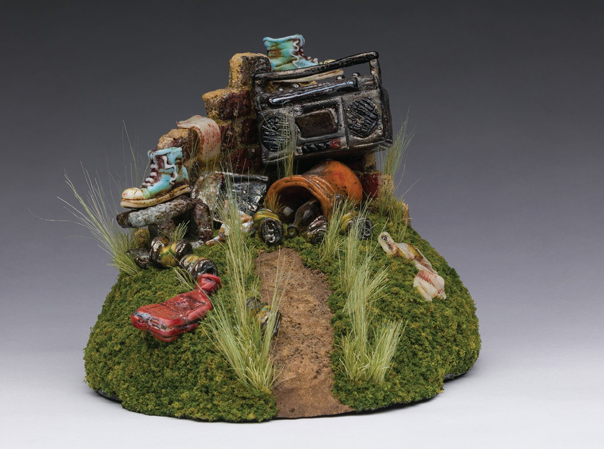 An installation featuring multiple objects.