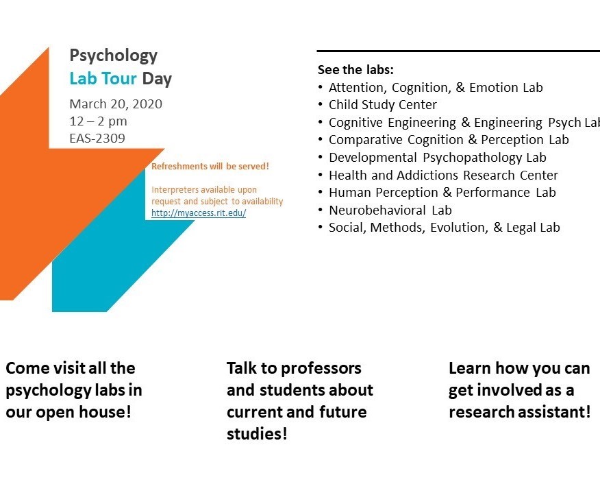 Psychology Lab Tour Day March 20, 2020 12 – 2 pm EAS-2309 Refreshments will be served!