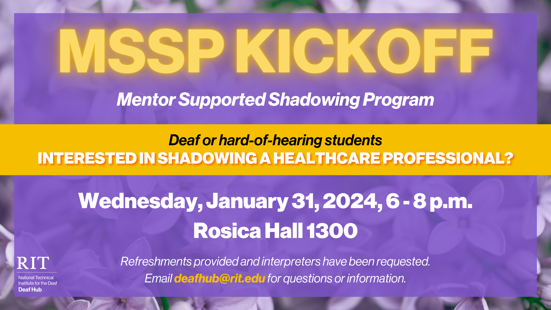 A background with Liliac flower displays the event information as written on text.