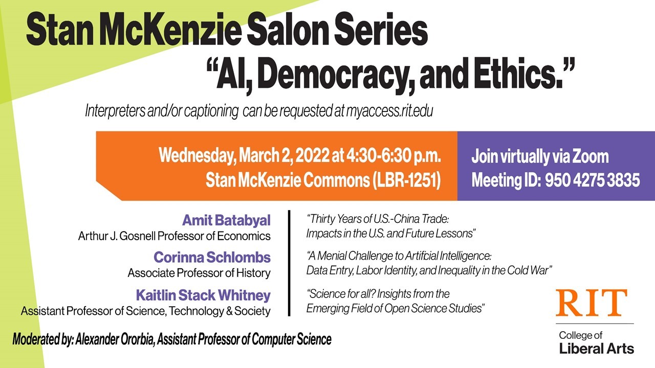 A white background image with colored bars and information regarding the event