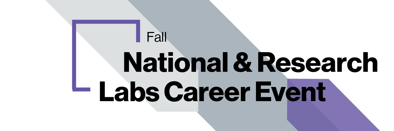 Grey and Purple graphic showing National and Research Labs Career Event title
