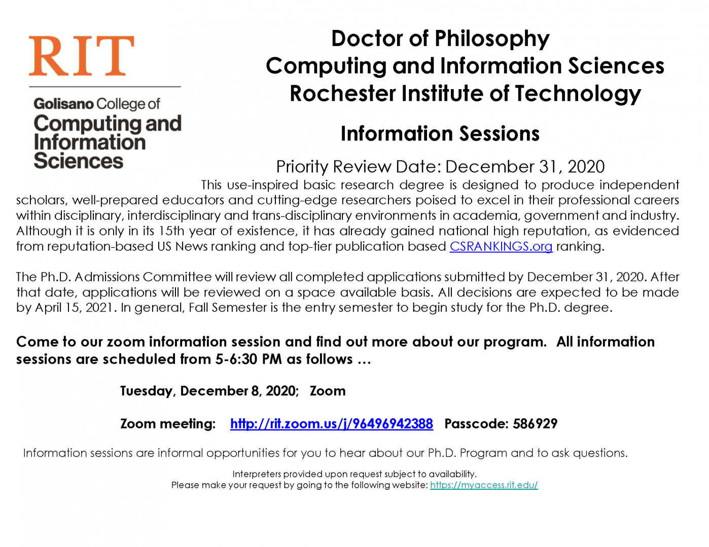 Computing & Information Sciences PhD Info Session