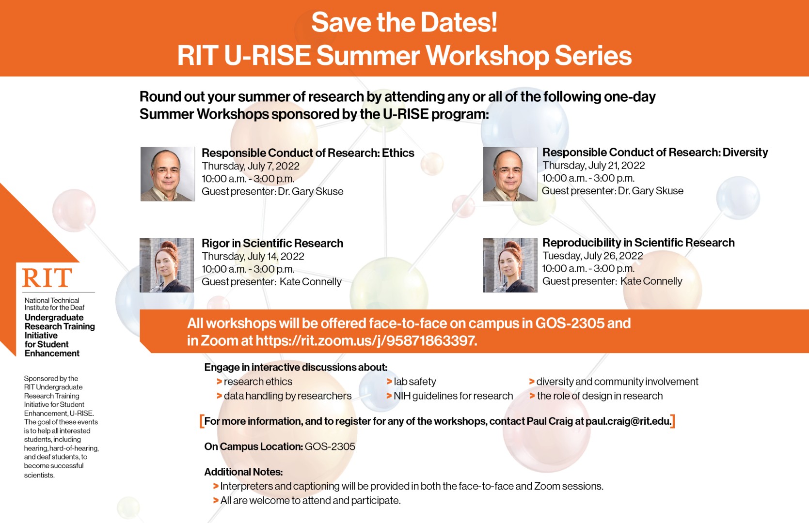 Flyer describing four workshops on Responsible Conduct of Research and and Rigor and Reproducibility in Research