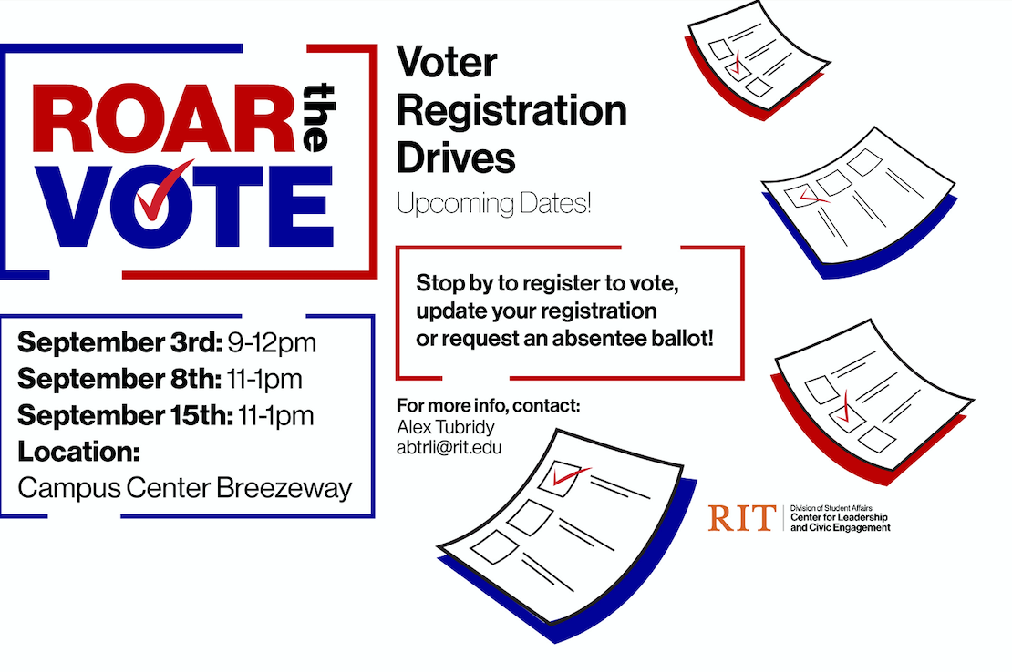 Are you registered to vote? Stop by the Voter Registration Drive Thursday, September 3rd from 9am to 12pm in the Campus Center Breezeway to register to vote, update your registration, or request an absentee ballot! We will be hosting multiple drives throughout September!