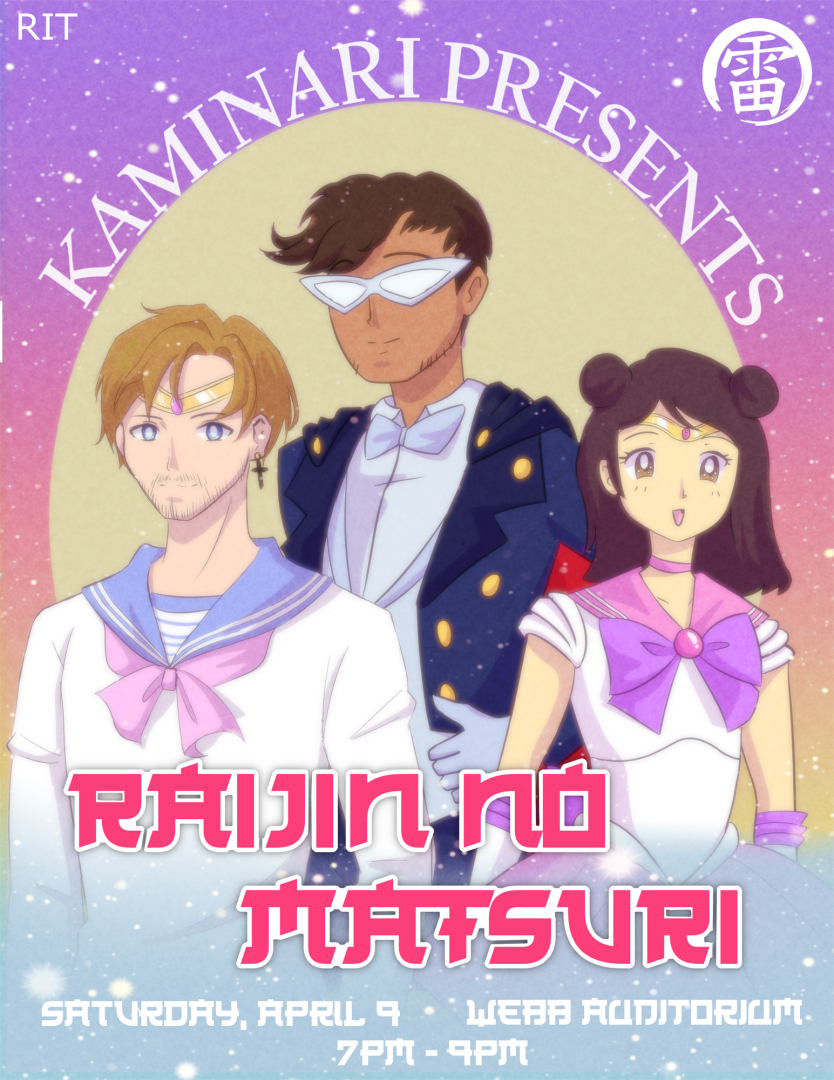 image of three anime characters with the text Kaminari Presents Raijin No Matsuri