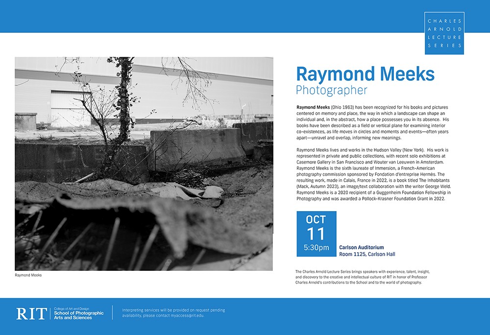 A poster with Raymond Meeks' biography and a photographic sample.
