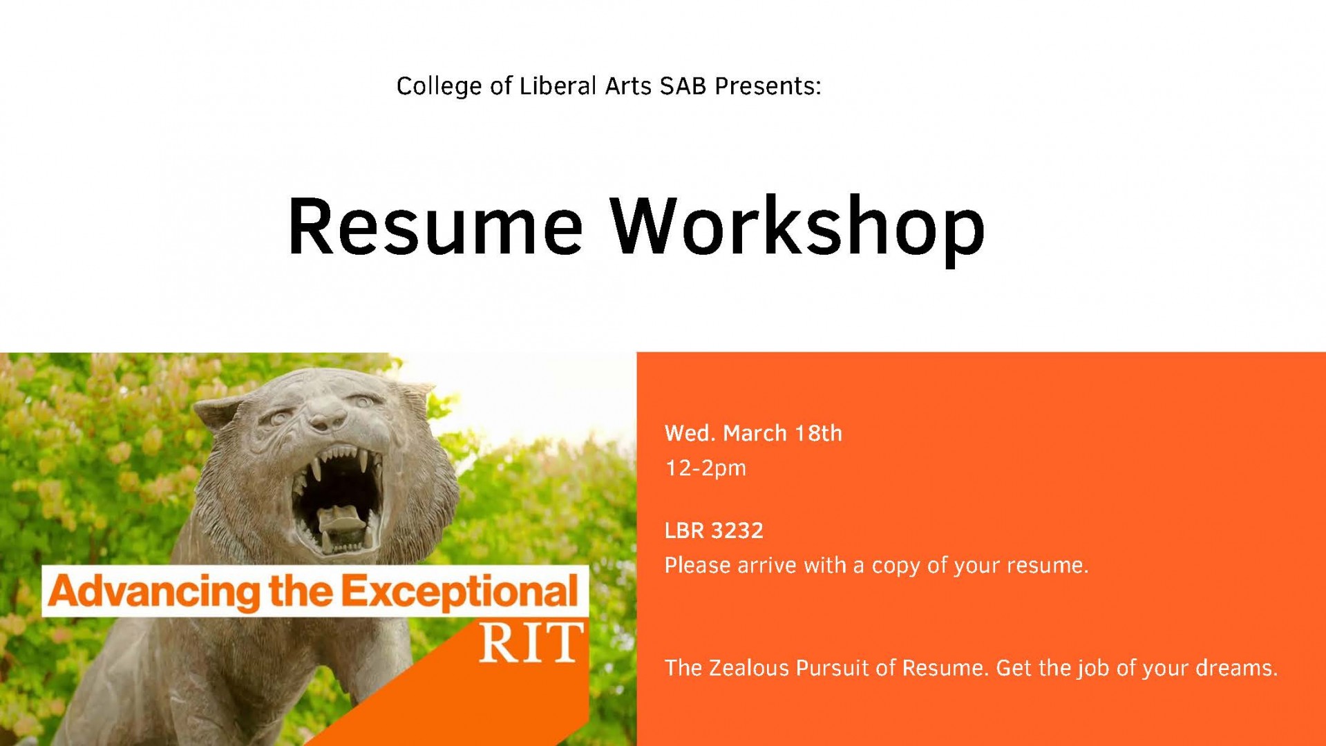 Tiger Statue image with text about event date, time and location