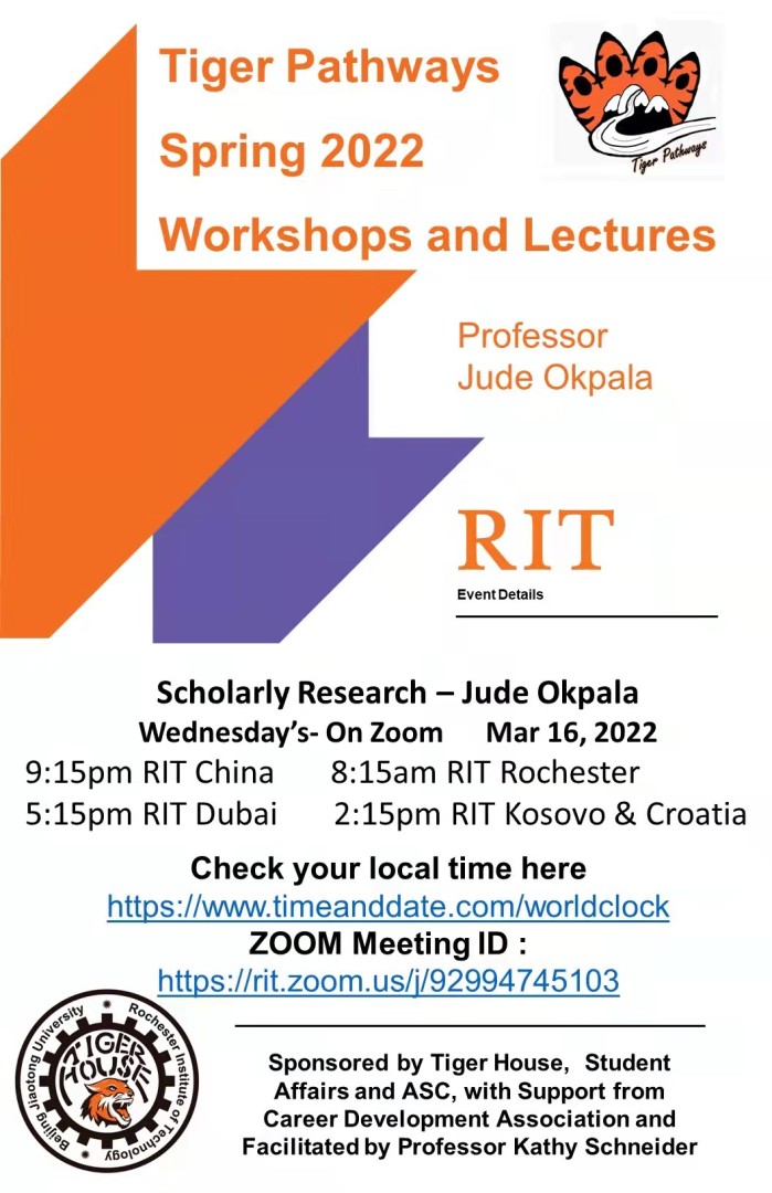 Tiger Pathways Workshop - Scholarly Research – Jude Okpala, PhD