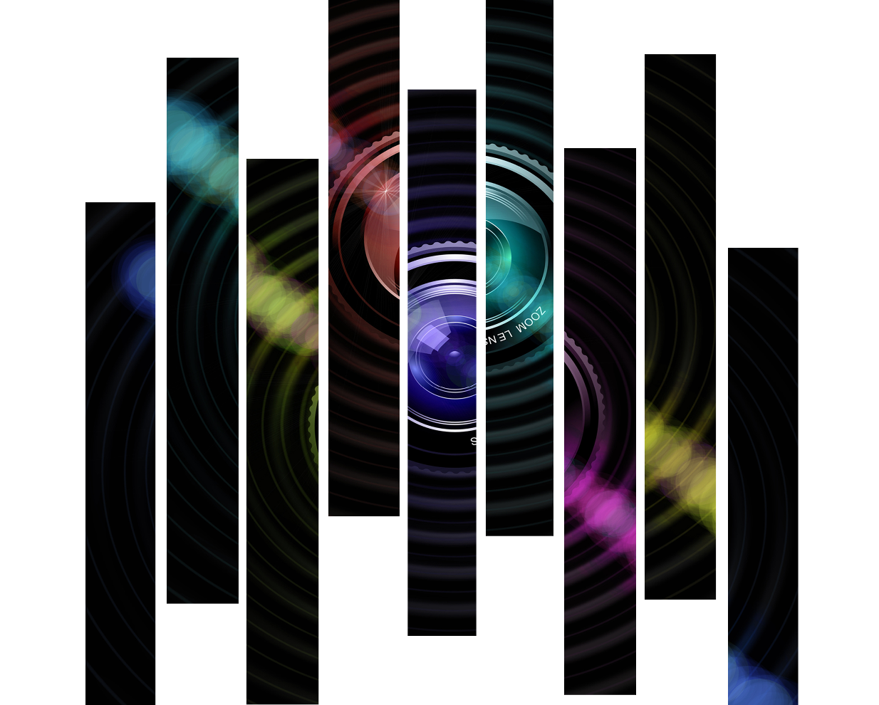 A photograph with many abstract panels.