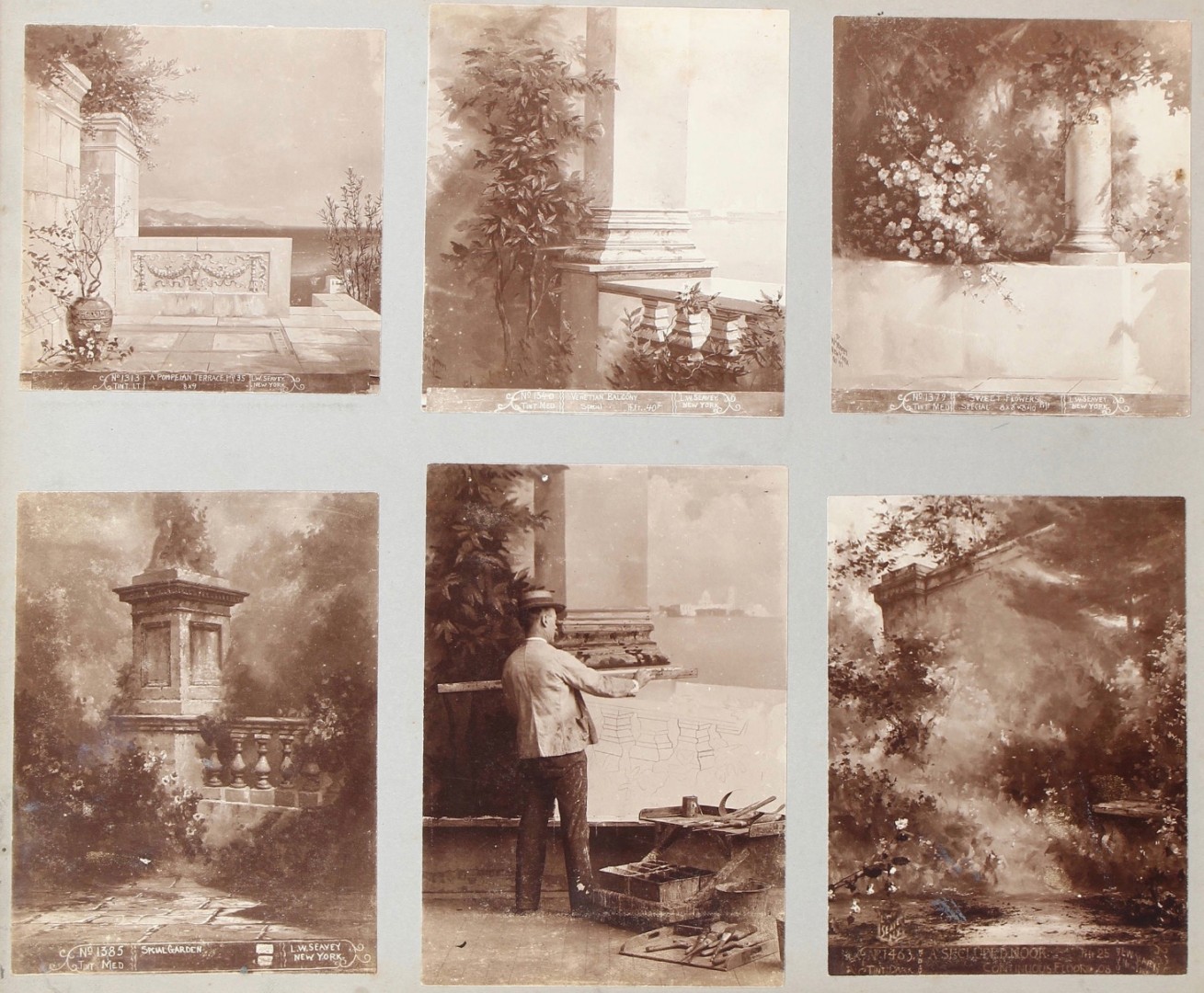 Photographic scenic painter Lafayette W. Seavey at work, c. 1890
