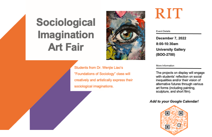 a flyer for the december 7 event featuring Sociology class will creatively express their sociological imaginations through a variety of art forms