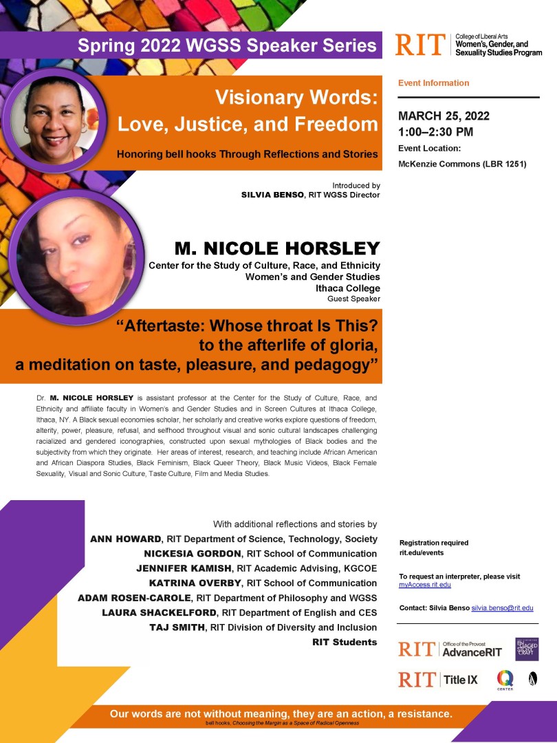 March 25 WGSS Speaker Series with M. Nicole Horsley and RIT contributors
