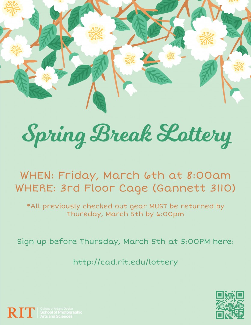 A poster promoting the Photo Cage's spring break lottery.