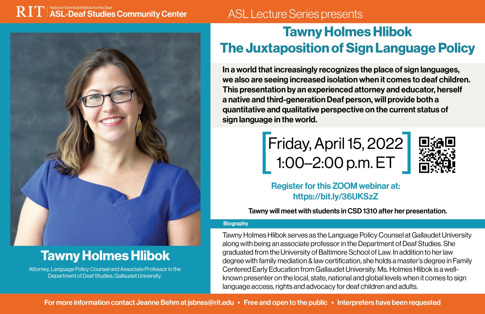 ASL Lecture Series presents: Tawny Holmes Hlibok  The Juxtaposition of Sign Language
