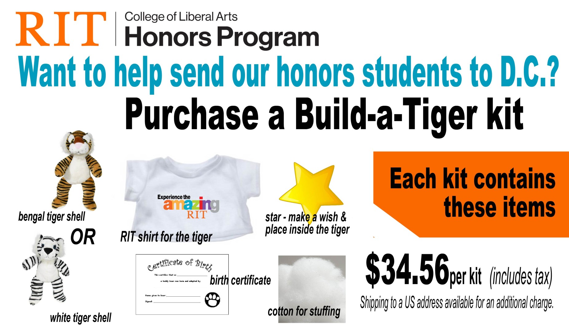 A white flyer with images of the tigers and text describing the fundraiser