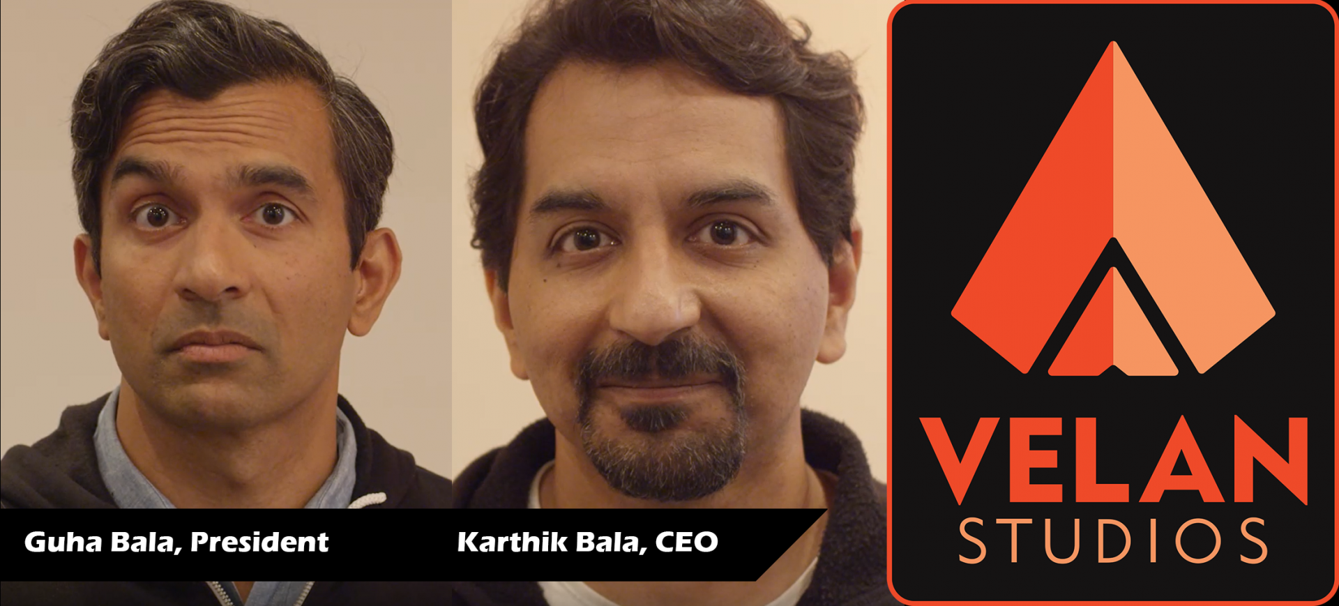 Images of Guha Bala, Karthik Bala and Velan Studios logo