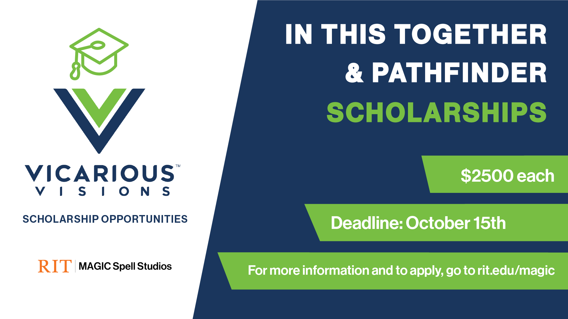 green and blue colored graphic announcing scholarship deadline