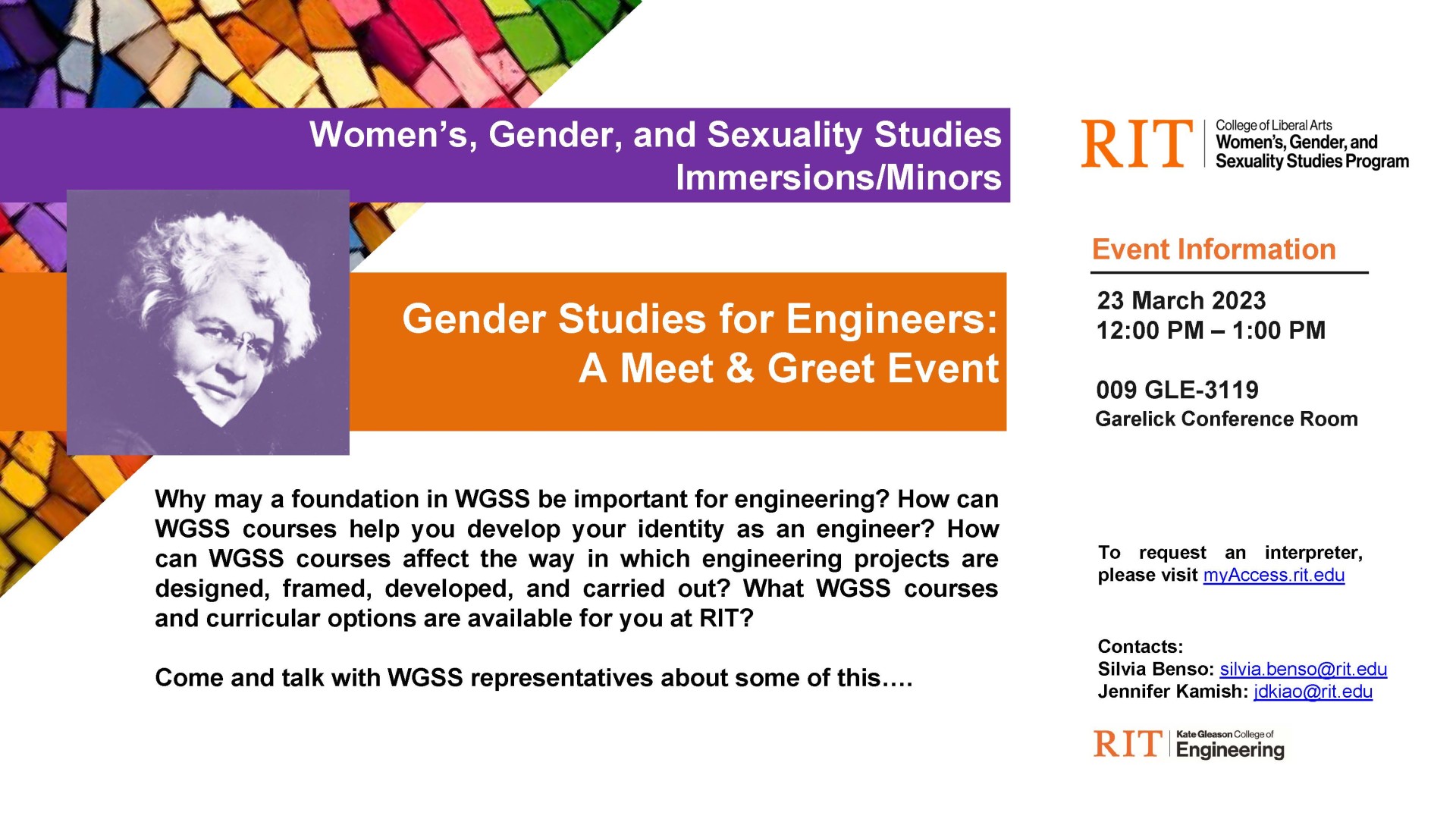 Meet & Greet with Engineering students interested in WGSS--March 23, 12:00-1:00