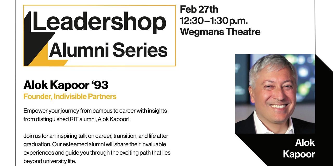 Headshot of Alumni Alok Kapoor with text that displays information for the event