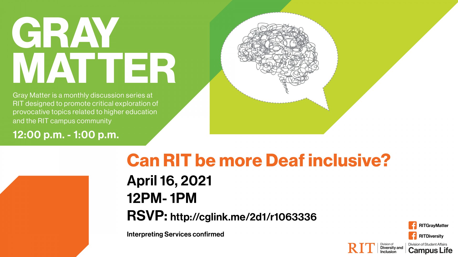 Green and orange shapes with text