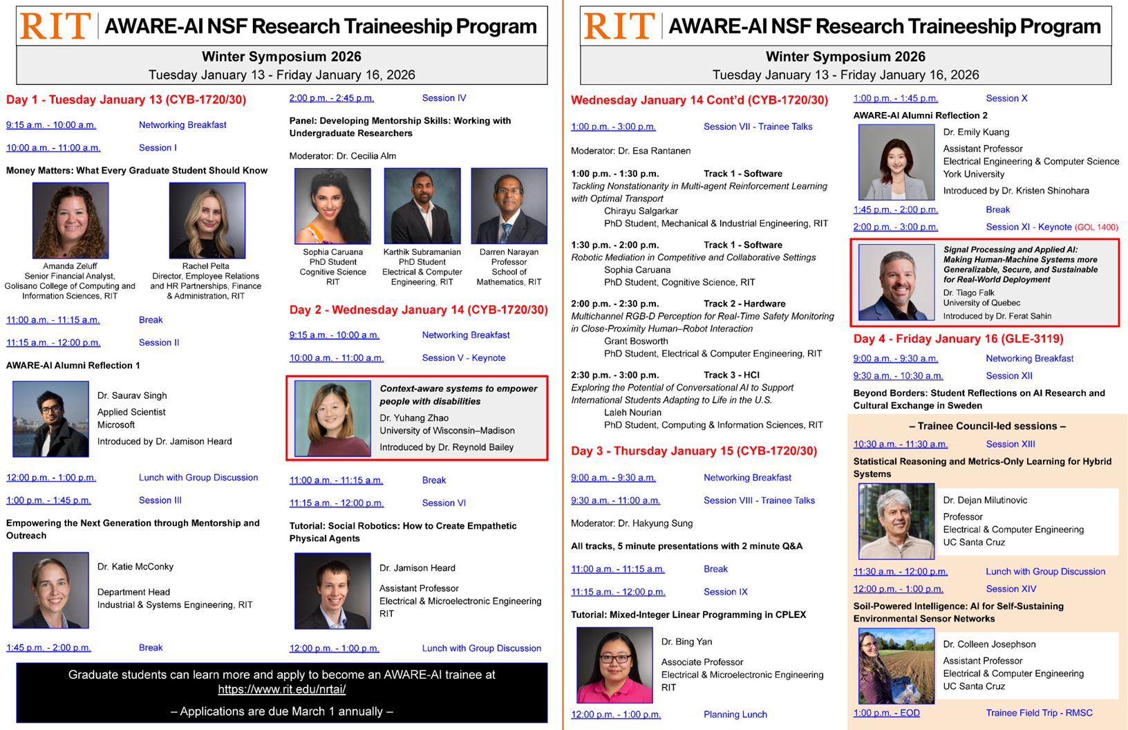 Image of AWARE-AI Winter Symposium four-day program