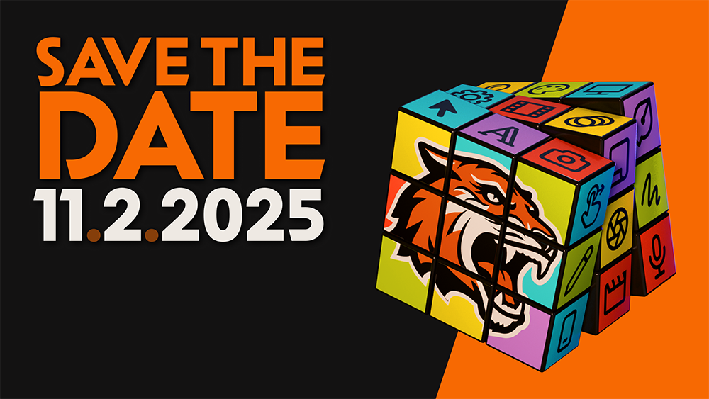 A graphic of an RIT Tiger on a Rubix cube.