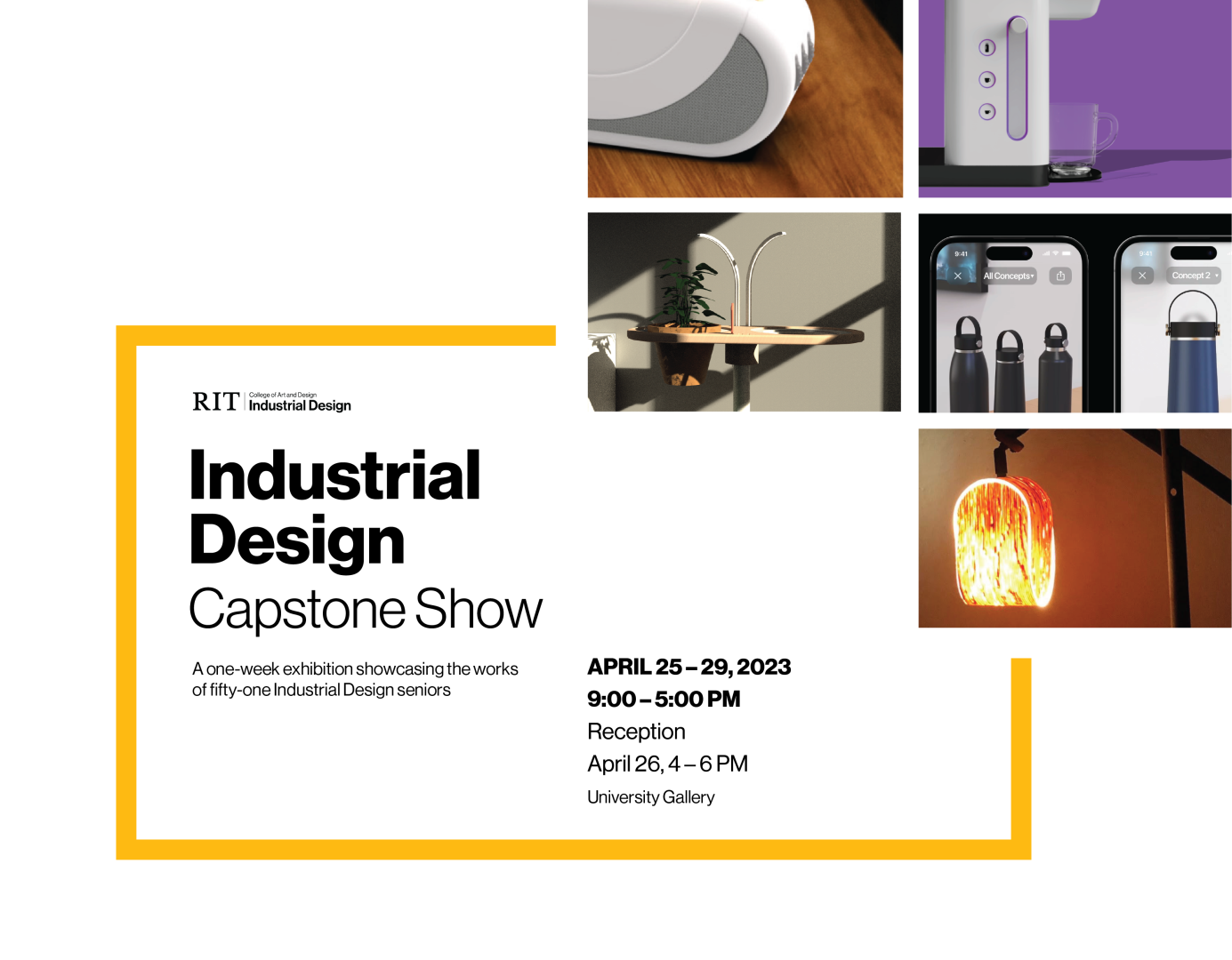 A postcard with the words Industrial Design Capstone Show.
